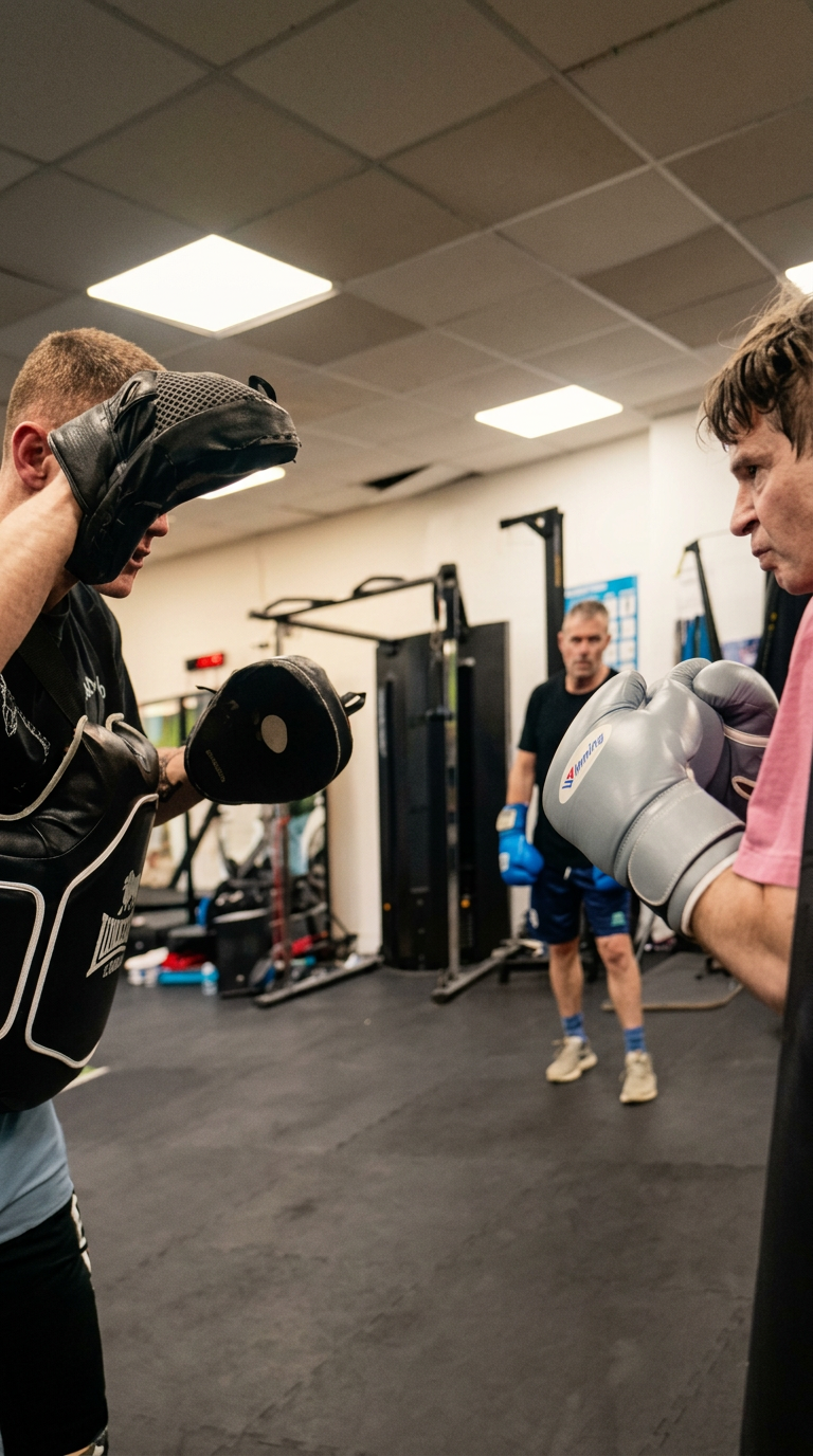 Ed coaching pads during a private boxing session